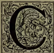 A large, ornate initial letter 'C' in a decorative font, enclosed within a square border with intricate floral and scrollwork patterns.