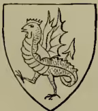 A heraldic illustration of a cockatrice, a mythical creature with the head, body, and feet of a cock, and the tail of a dragon.