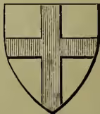 A heraldic shield containing a cross moline, which is a cross with four arms that are bent at the ends, creating a four-pointed star shape.