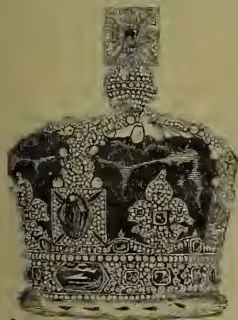 Fig. 2. An illustration of the state crown of Queen Victoria, showing a circlet with a wreath of rose, thistle, and shamrock, topped with a mound and cross.