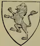 A heraldic illustration of a lion rampant, which is a lion standing on its hind legs with its front paws raised, facing left. This is the symbol of the coat of arms of the Duchy of Normandy.