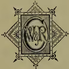 A decorative monogram logo for Chambers's Encyclopaedia. It features a central square frame containing the letters 'W&R' in a stylized, interlaced script. This square is enclosed within a larger, diamond-shaped border composed of multiple layers of decorative lines and small floral or geometric motifs at the corners and midpoints of the sides.