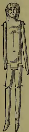 A line drawing of a Roman Ivory Doll, which is a simple, stylized figure with a long, thin body, a small head, and long, thin legs. It appears to be made of wood or bone, with some decorative elements on the chest and legs.