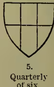 Figure 5: Quartery of six. A shield divided into six equal quadrants by a vertical and a horizontal line, with an additional diagonal line from the top-left to the bottom-right.