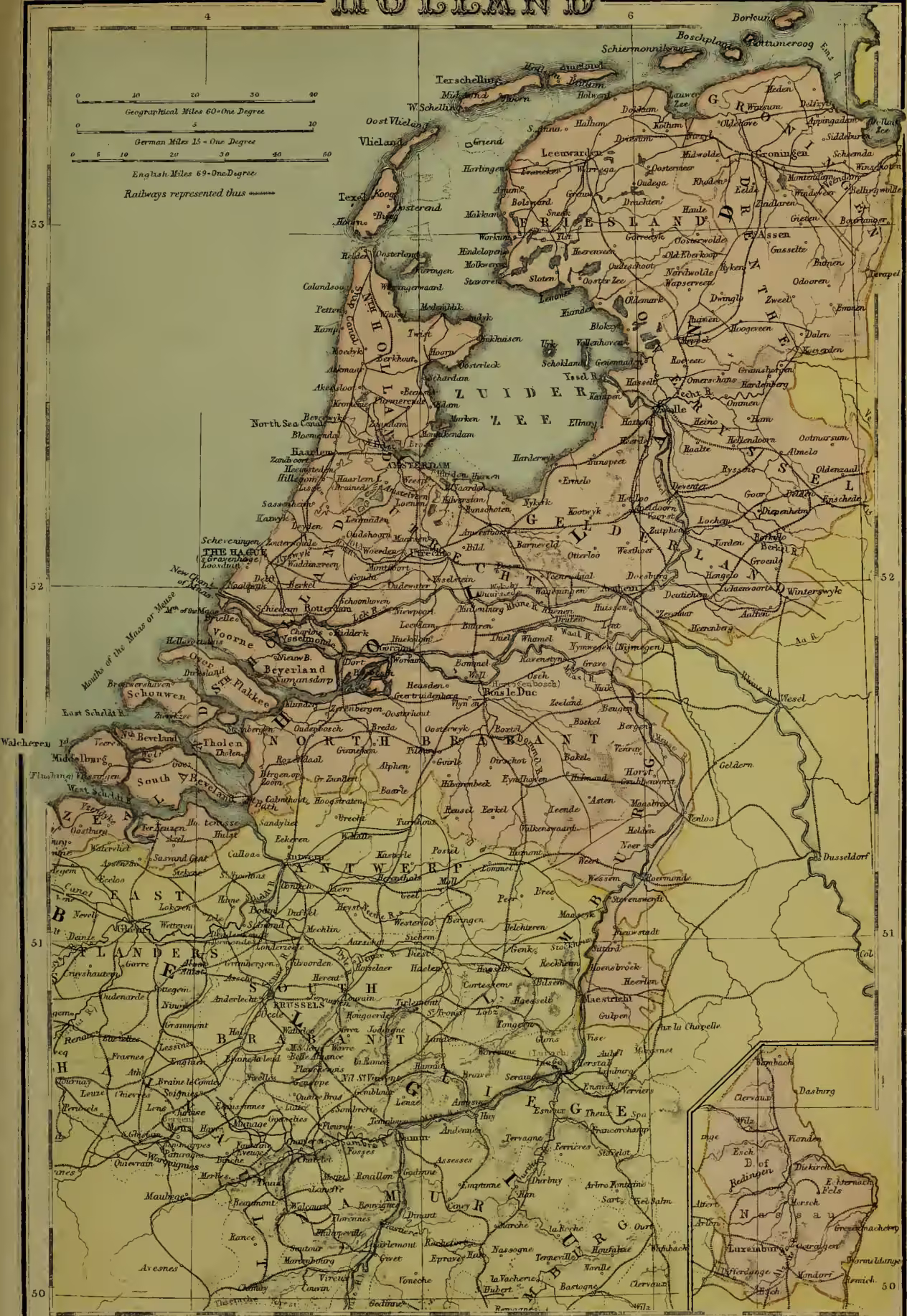 Detailed historical map of Holland and surrounding regions.