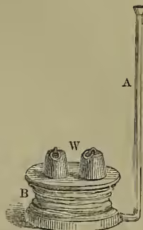 Diagram of a hydrostatic bellows (B) with a tube (A) and a weight (W).
