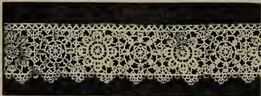 Fig. 2. Reticella Needle-point Lace, Italian, 16th century. The image shows a long, narrow strip of lace with a very fine, open woven texture. The pattern is delicate and features small, repeating geometric and floral motifs.