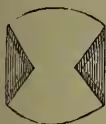Diagram of a bi-convex lens, showing a circular lens with a groove cut out and filled with opaque matter.