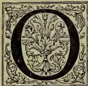 A decorative initial letter 'O' in a square frame with intricate floral and scrollwork patterns.