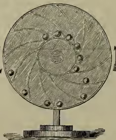 Fig. 2: A diagram of a circular wheel divided into several cells. Small balls are shown rolling within these cells. The arrangement of the balls is such that they appear to be heavier on one side of the wheel at any given time, causing it to rotate. Arrows indicate the direction of rotation.