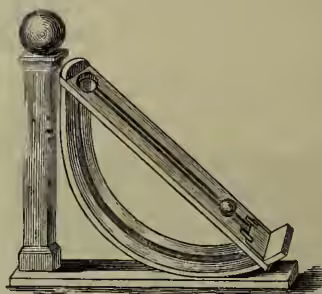 Fig. 3: A diagram of an inclined plane. A ball is shown at the top of the incline, which is supported by a vertical pillar. The ball is in a groove that curves down and then back up to the bottom of the incline. Arrows indicate the path of the ball.