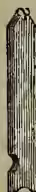 A vertical metal type piece with a letter cut in relief on one end and a notch on the other side.
