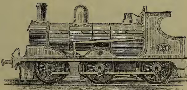 A detailed black and white illustration of a six-coupled goods-engine from the L. & Y. Railway. The locomotive is shown in profile, facing right. It has a large boiler, a tall chimney at the front, and a prominent smokebox. The tender is labeled '1026'. The engine is mounted on a bogie-truck with multiple sets of wheels.