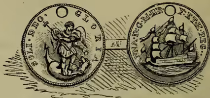 An illustration of a touch-piece, which is a circular device with two halves. The left half features a figure of a king touching a person, surrounded by the Latin text 'S. D. O. G. L. I. K. I. A. U.'. The right half features a figure of a king touching a person, surrounded by the Latin text 'S. D. O. G. L. I. K. I. A. U.'. The two halves are connected by a central hinge.