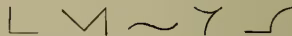 A sequence of shorthand symbols: a vertical line, a V-shape, a horizontal line, a tilde, and a checkmark.